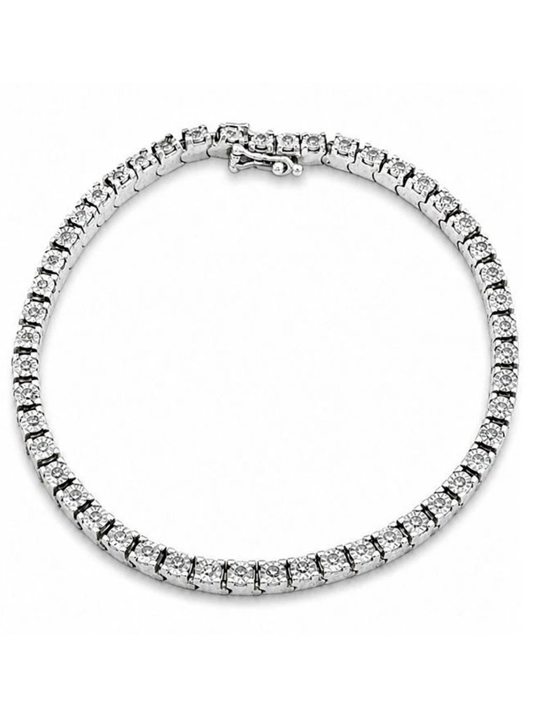 Genuine 0.25 Cts Diamonds Tennis Bracelet .925 Sterling Silver